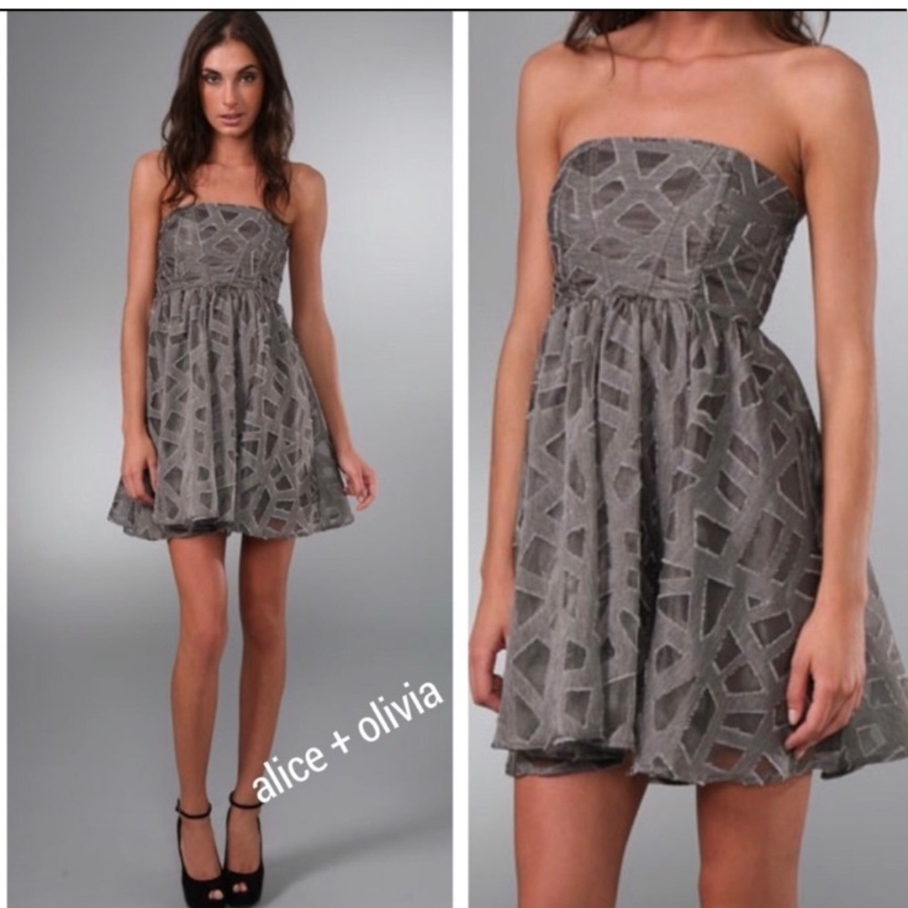Strapless Alice + Olivia Grey Kristen Mini Dress